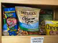 Pre-packaged snacks in pantry
