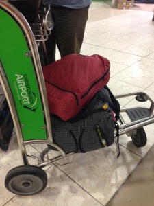 Photo of luggage on airport baggage cart
