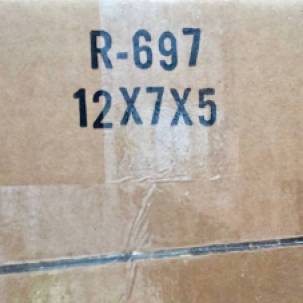 Shipping box R-697 12 x 7 x 5 stamped on bottom