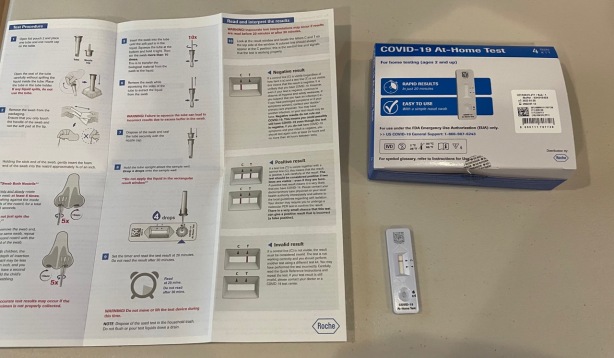 Roche COVID-19 test instructions, box, cartridge